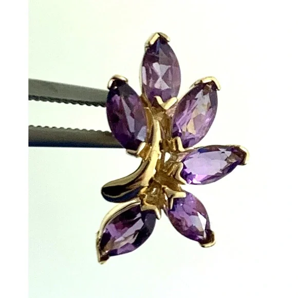 Designer TK 14K Yellow Gold Marquise Amethyst Floral Statement Stud Earrings